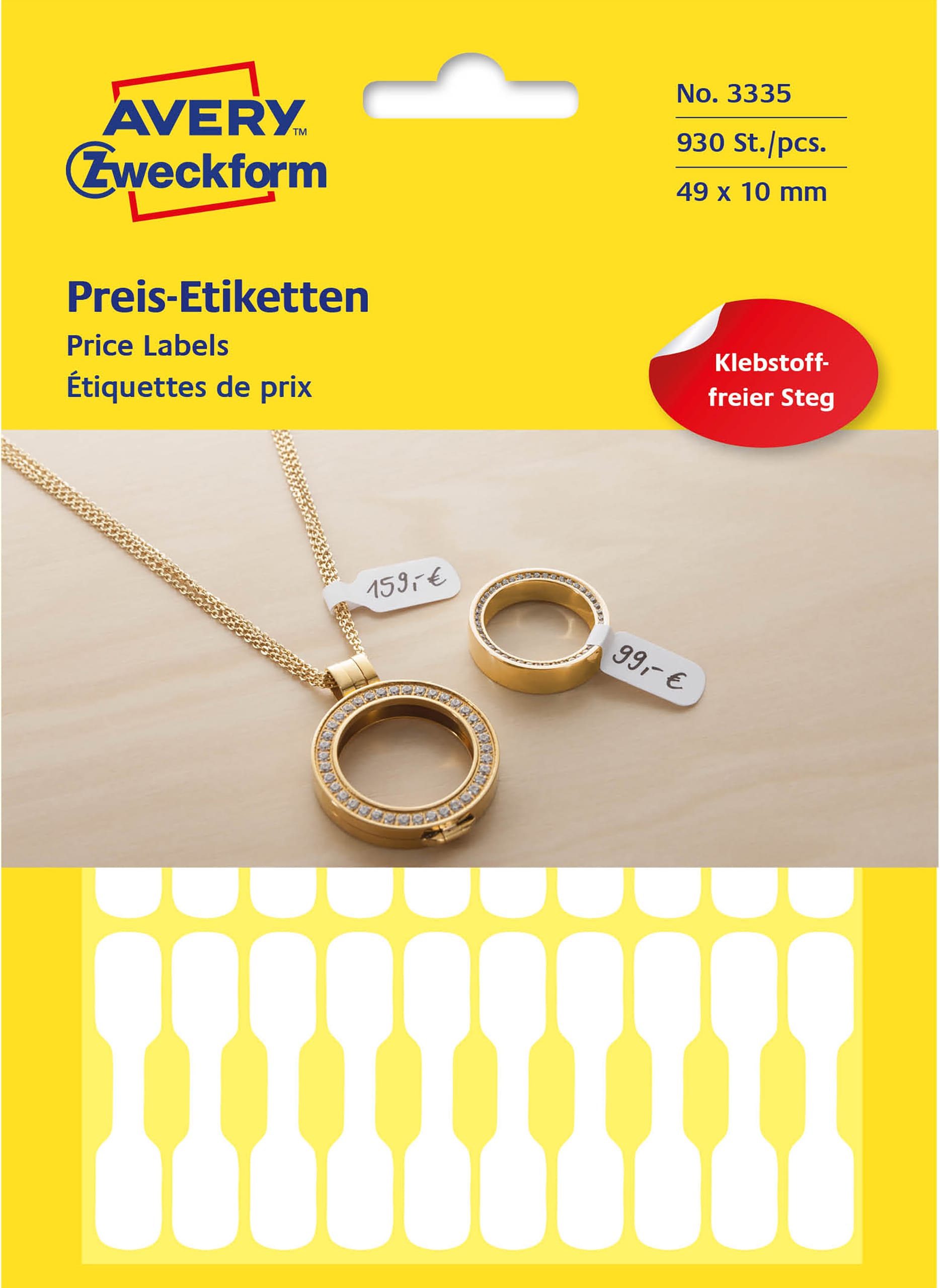 AVERY-ZWECKFORM-3335-4004182033357 AVERY ZWECKFORM Universaletiketten 49x10mm 3335 weiss 924 Stk./28 Bl. – Hochwertig & günstig bei ShopDeca