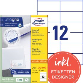 AVERY ZWECKFORM Etiketten 105x48mm 3424-200 weiss 2640 Stk./200+20 Blatt