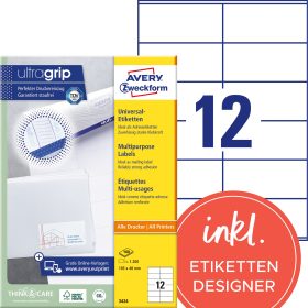 AVERY ZWECKFORM Universal-Etiketten 105x48mm 3424 weiss 1200 Stk./100 Blatt
