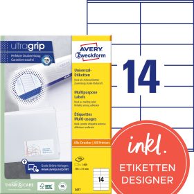 AVERY ZWECKFORM Universal-Etikett. 105x41mm 3477 weiss 1400 Stk./100 Blatt