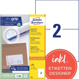 AVERY ZWECKFORM Etiketten 210x148mm 3655 weiss 200 Stk./100 Blatt
