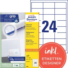 AVERY ZWECKFORM Universal-Etikett. 64.6x33.8mm 3658 weiss 2400 Stk./100 Blatt