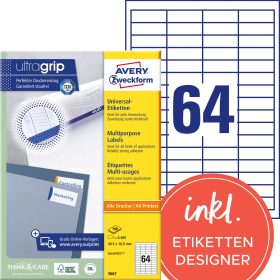 AVERY ZWECKFORM Universal-Etikett. 48.5x16.9mm 3667 weiss 6400 Stk./100 Blatt