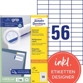 AVERY ZWECKFORM Universal-Etikett. 52,5x21,2mm 3668 weiss 5600 Stk./100 Blatt