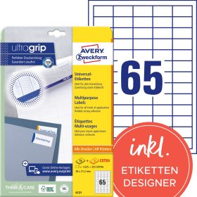 AVERY ZWECKFORM Universal-Etiketten 38x21,2mm 6121 weiss 1950 Stk./25 + 5 Blatt