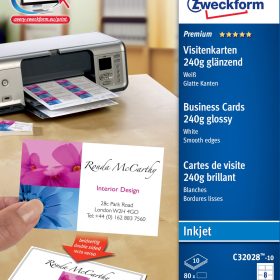 AVERY ZWECKFORM Prof. Visitenkarten InkJet A4 C32028-10 240g glossy doppels. 10 Blatt