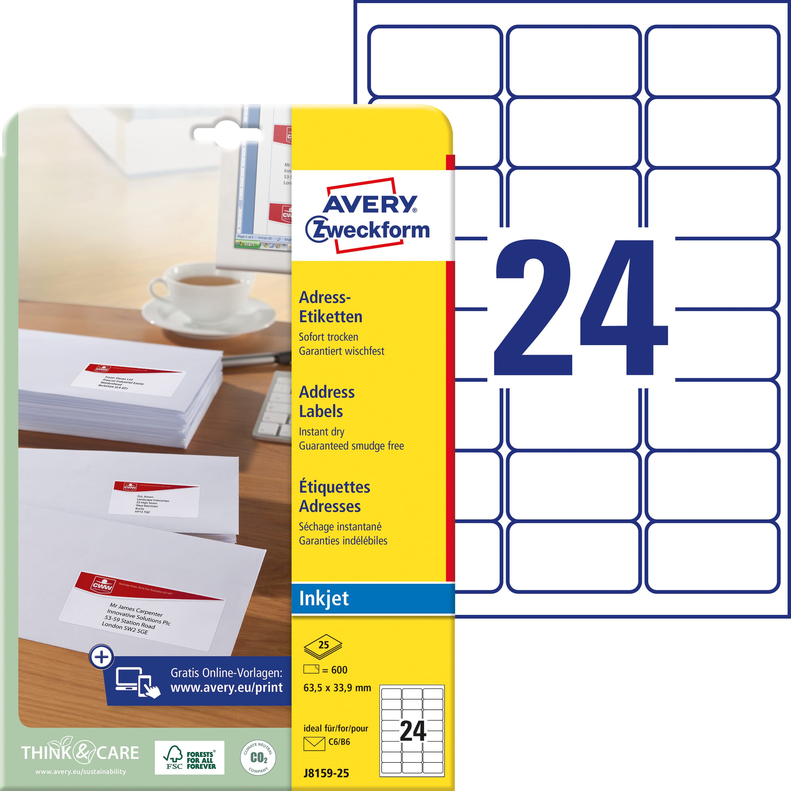 AVERY-ZWECKFORM-J8159-25-4004182235331 AVERY ZWECKFORM Adressetiketten 63.5x33.9mm J8159-25 weiss 25Bl./24St. – Hochwertig & günstig bei ShopDeca