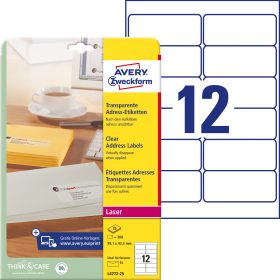 AVERY ZWECKFORM Adressetiketten 99,1x42,3mm L4772-25 Laser, transp. 300Stk./25Bl.