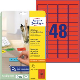 AVERY ZWECKFORM Etiketten 45.7x21.2mm L6038-20 rot 20Bl./48Stk.