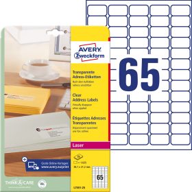 AVERY ZWECKFORM Adress-Etik. Laser 38x21,2mm L7551-25 transparent 1625 St./25 Blatt