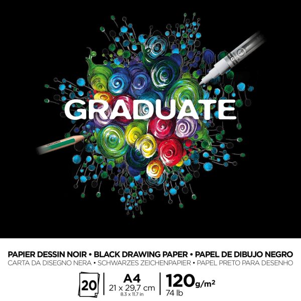 CANSON Graduate Zeichenpapier A4 400110386 20 Blatt, schwarz, 120g