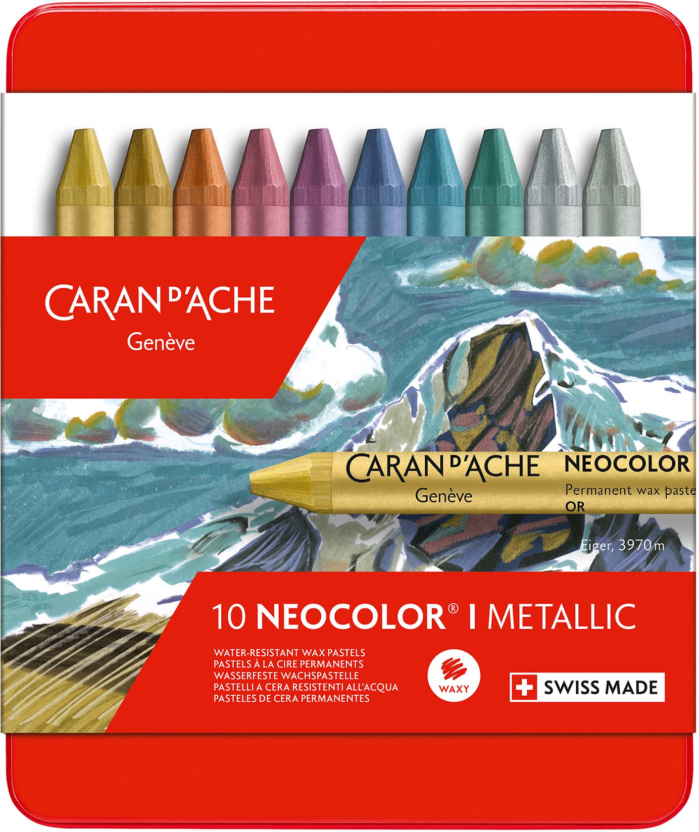 CARAN-DACHE-7004.310-7610186239120 CARAN D'ACHE Wachsmalkreide Neocolor 1 7004.310 10 Farben Metallbox – Hochwertig & günstig bei ShopDeca