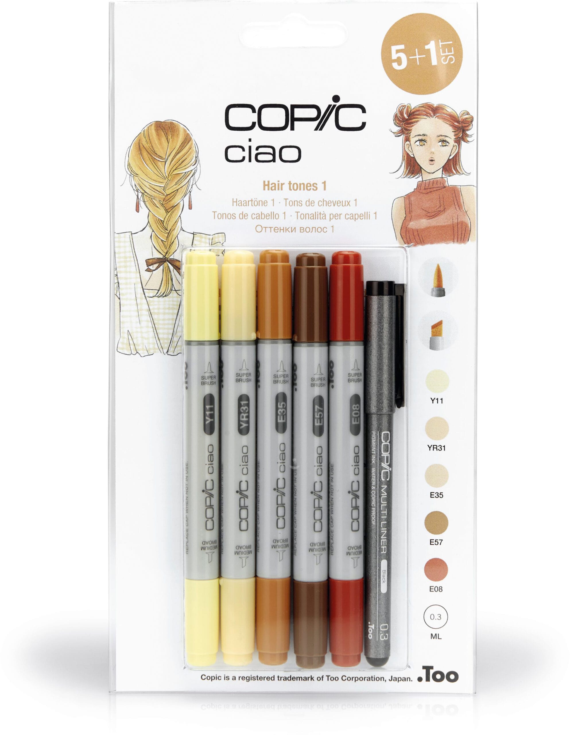 COPIC-22075572-4013695265322 COPIC Marker Ciao 22075572 5+1 Set Hair Tones 1 – Hochwertig & günstig bei ShopDeca
