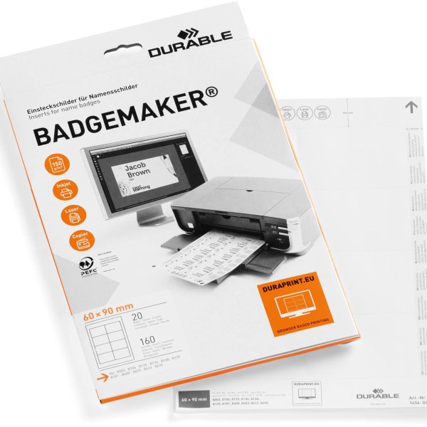 DURABLE Etiketten Badgemaker 145602 weiss, 60x90mm 20Bl./8Stk.