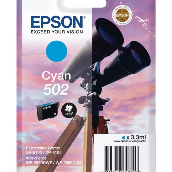 EPSON Tintenpatrone 502 cyan T02V240 WF-2860/XP-5100 160 Seiten