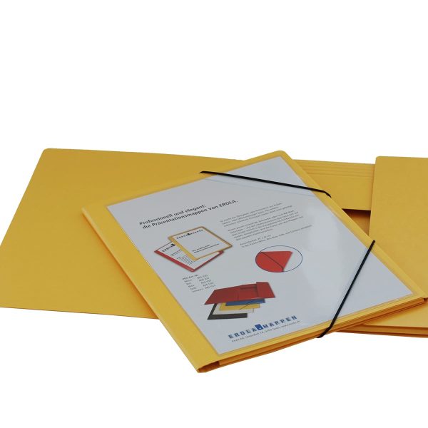 EROLA Gummibandmappe 650my A4 33299S gelb Pressspan mit Fronttasche