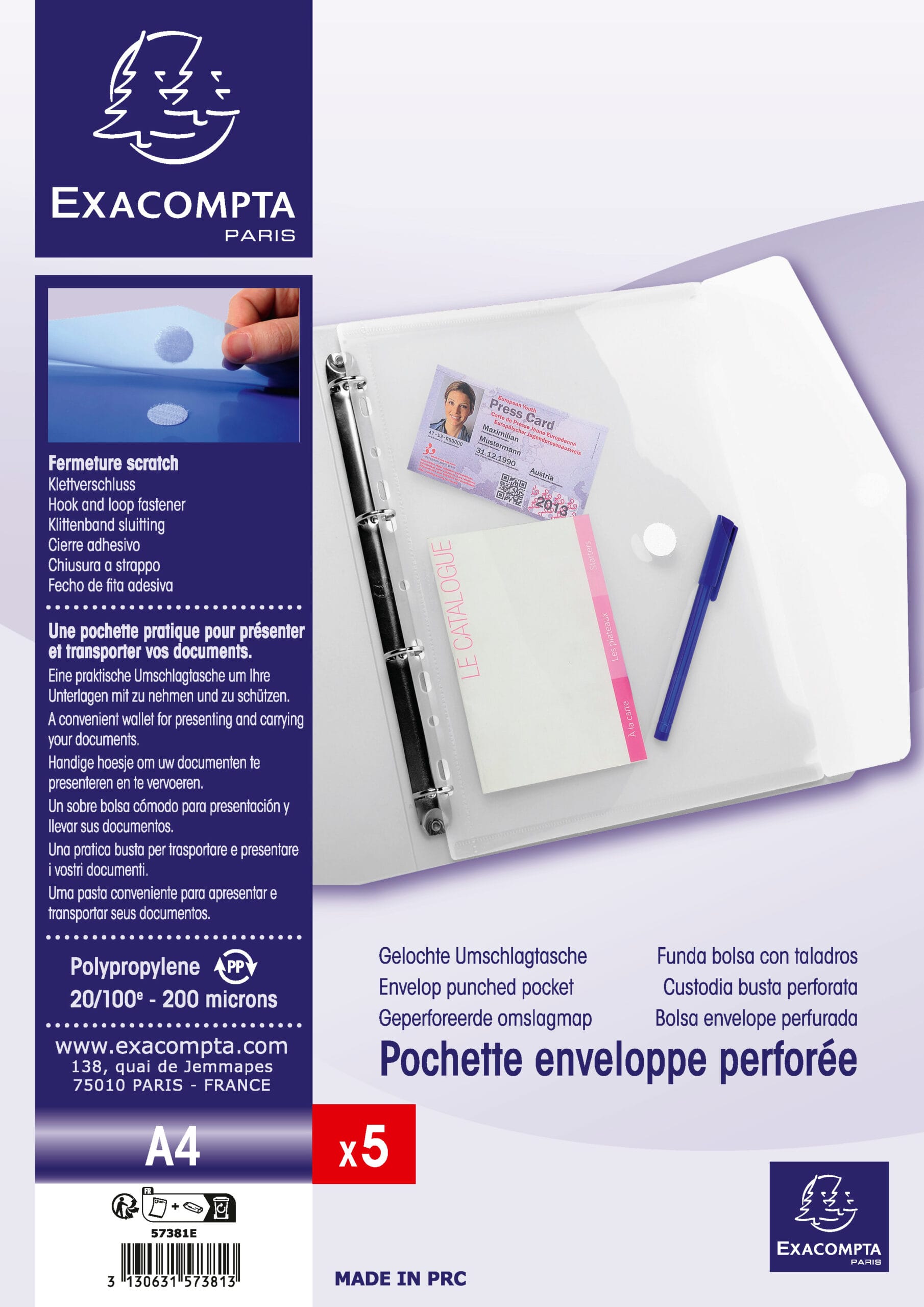 EXACOMPTA-57381E-3130631573813 EXACOMPTA Dokumententasche A4 57381E PP, gelocht, 200my – Hochwertig & günstig bei ShopDeca