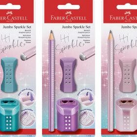 FABER-CASTELL Bleistift B/Radierer/Spitzer 111682 Jumbo Sparkle Set sortiert