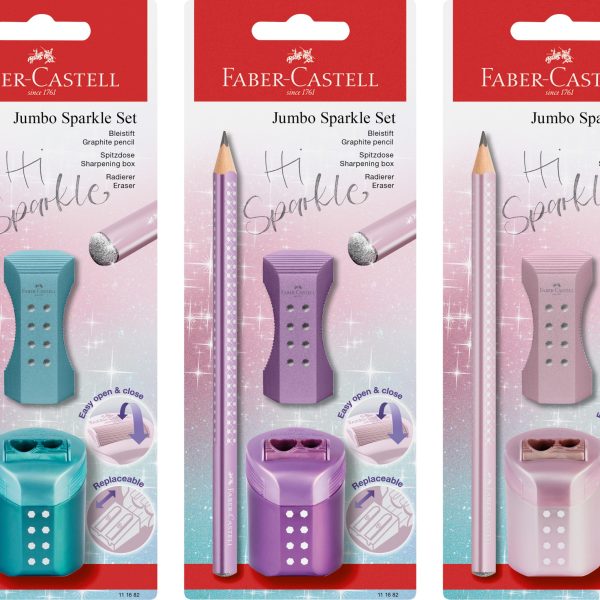 FABER-CASTELL Bleistift B/Radierer/Spitzer 111682 Jumbo Sparkle Set sortiert