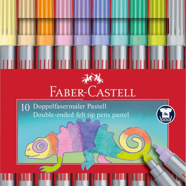 FABER-CASTELL Doppelfasermaler 151112 10 Pastel Farben, Etui