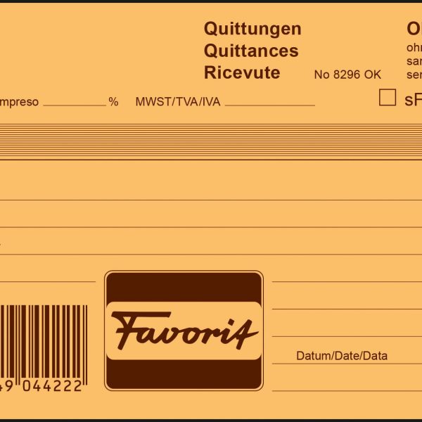 FAVORIT Quittungen D/F/I A20 8296OK blau/weiss 50x2 Blatt