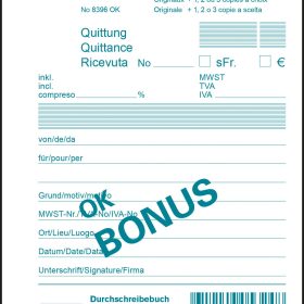 FAVORIT Quittungen OK BONUS D/F/I A6 8396 OK Durchschreibepapier 84 Blatt