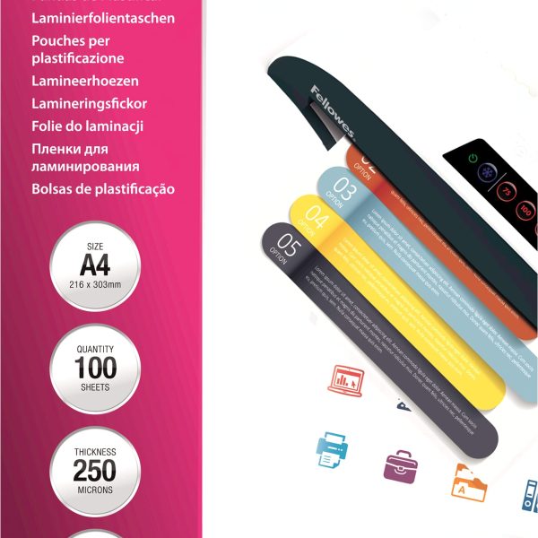FELLOWES Laminiertasche A4 5401802 glanz, 250my 100 Stk