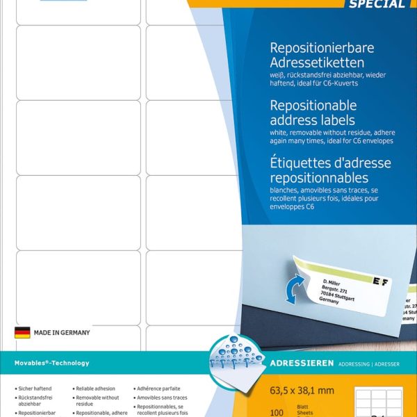HERMA Etiketten SPECIAL 63.5x38.1mm 10301 weiss,non-perm. 2100St./100Bl.