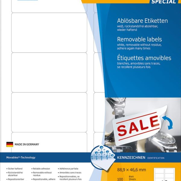 HERMA Etiketten SPECIAL 88.9x46.6mm 10304 weiss,non-perm. 1200St./100Bl.