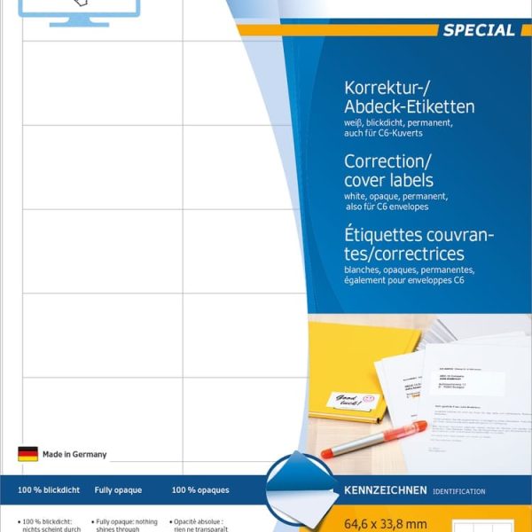 HERMA Etiketten SPECIAL 64.6x33.8mm 4227 weiss,perm. 600 St./25 Bl.