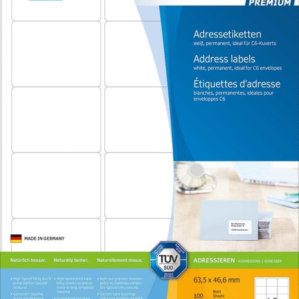 HERMA Etiketten PREMIUM 63.5x46.6mm 4265 weiss,perm. 1800 St./100 Bl.