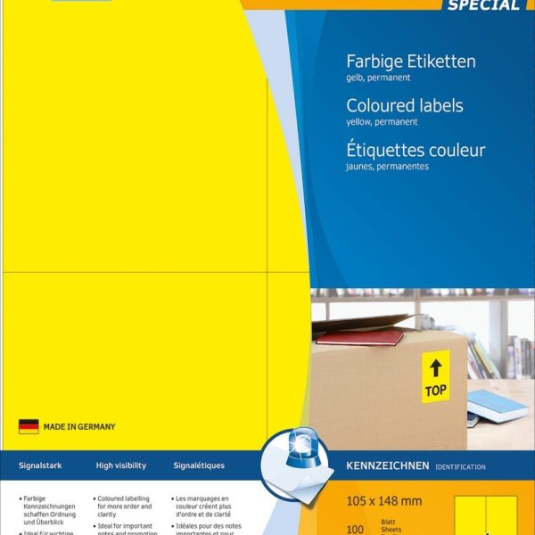 HERMA Etiketten SPECIAL 105x148mm 4396 gelb,perm. 400 St./100 Bl.