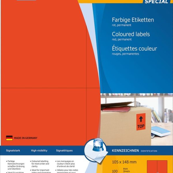 HERMA Etiketten SPECIAL 105x148mm 4397 rot,perm. 400 St./100 Bl.