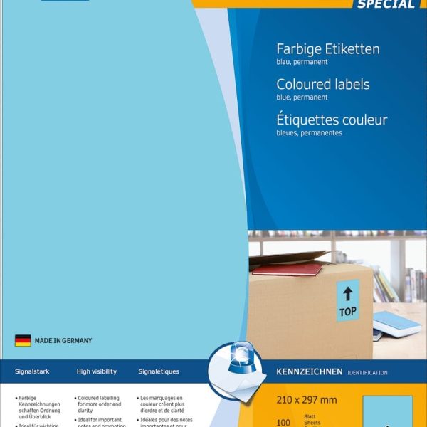 HERMA Etiketten SPECIAL 210x297mm 4403 blau,perm. 100 St./100 Bl.