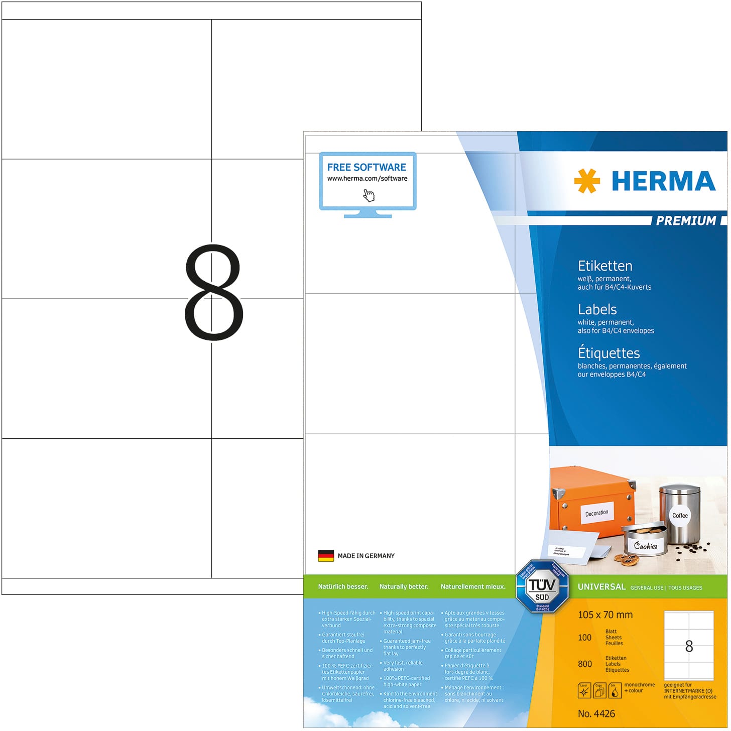 HERMA-4426-4008705044264 HERMA Universal-Etiketten 105x70mm 4426 weiss 800 St./100 Blatt – Hochwertig & günstig bei ShopDeca