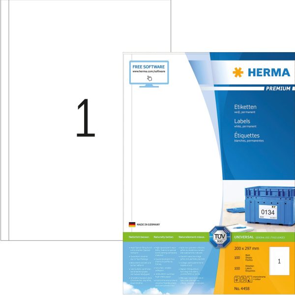HERMA Universal-Etiketten 200x297mm 4458 weiss 100 St./100 Blatt