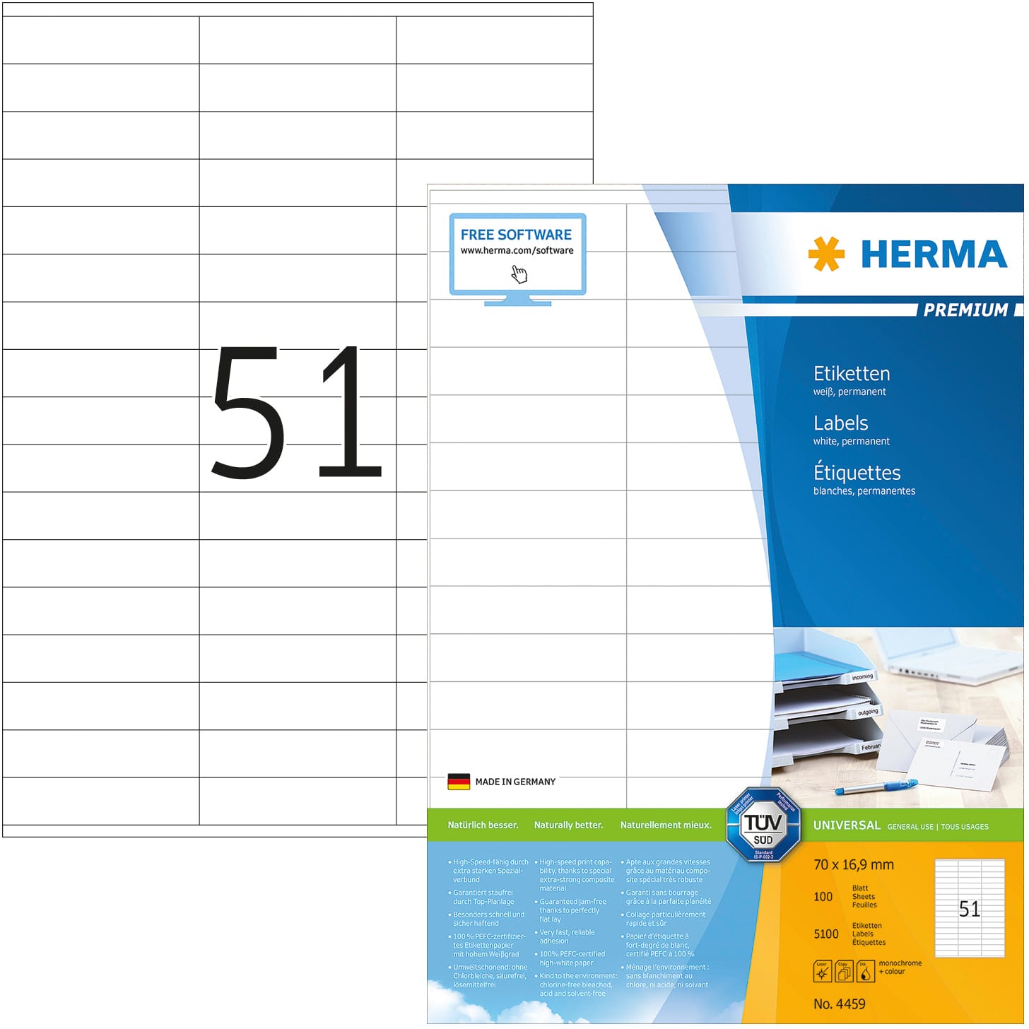 HERMA-4459-4008705044592 HERMA Universal-Etiketten 70x16,9mm 4459 weiss 5100 St./100 Blatt – Hochwertig & günstig bei ShopDeca