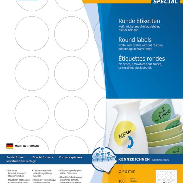 HERMA Etiketten SPECIAL 40x40mm 4476 weiss,non-perm. 2400St./100Bl.