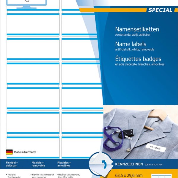 HERMA Namensetiketten 63,5x29,6mm 4513 weiss 540 Stk./20 Bl.