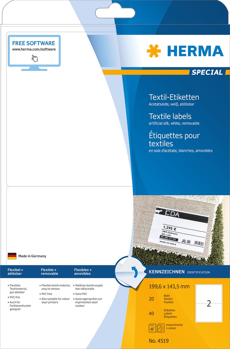HERMA-4519-4008705045193 HERMA EtikettenSPECIAL 199.6x143.5mm 4519 weiss,non-perm. 40 St./20 Bl. – Hochwertig & günstig bei ShopDeca
