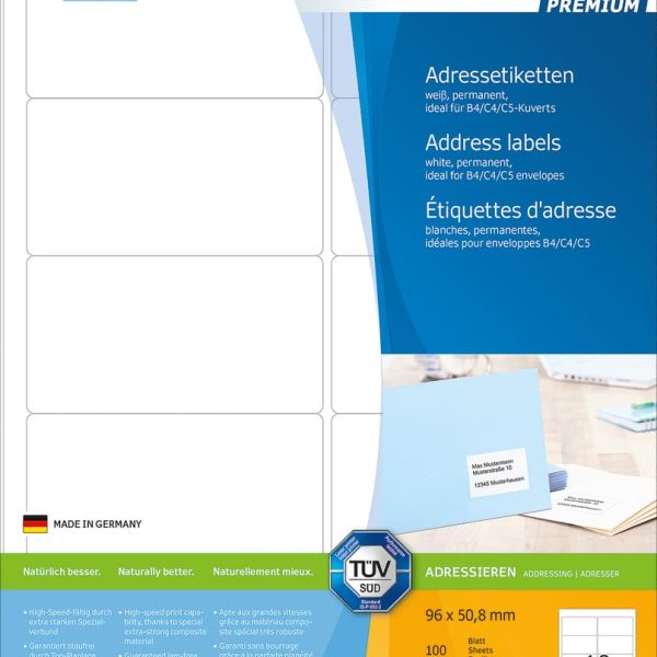 HERMA Etiketten PREMIUM 96x50.8mm 4667 weiss,perm. 1000 St./100 Bl.