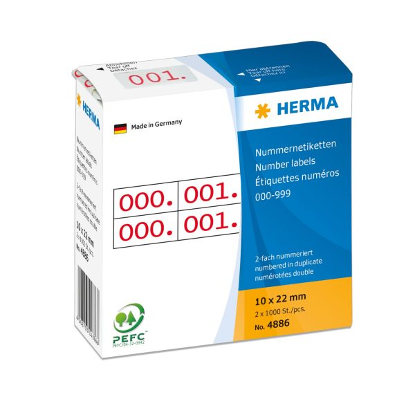 HERMA Doppel-Nummern 10x22mm 4886 rot, 0-999