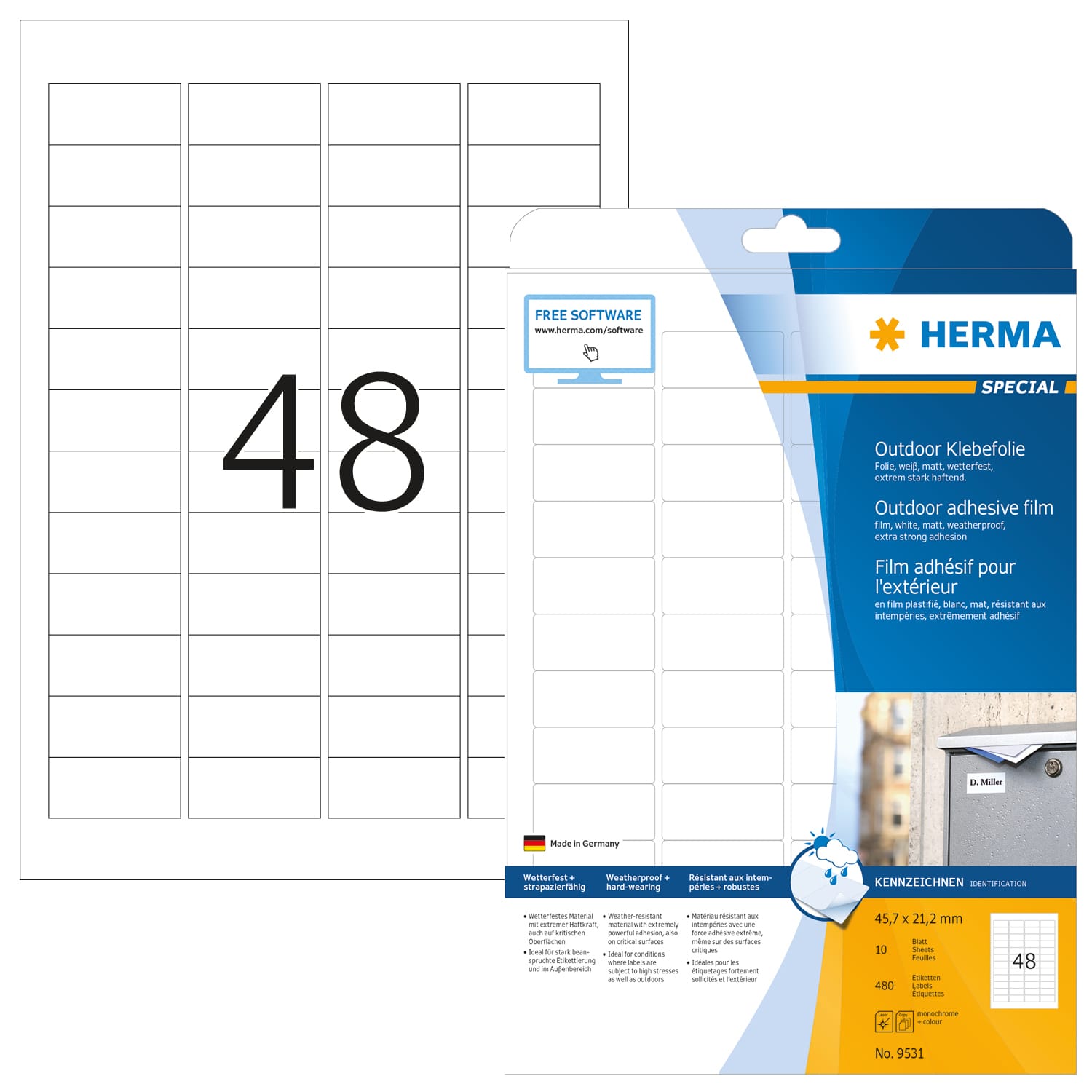 HERMA-9531-4008705095310 HERMA Outdoor Etikett.PP 45,7x21,2mm 9531 weiss 480 St./10 Blatt – Hochwertig & günstig bei ShopDeca