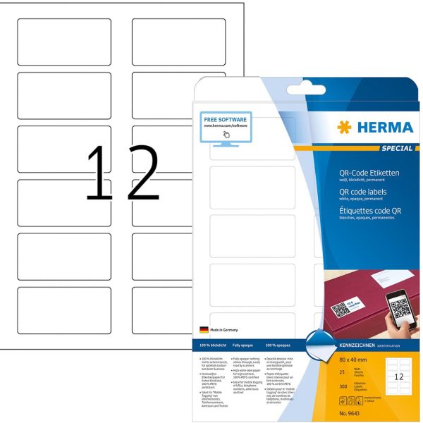 HERMA Universal-Etiketten 80x40mm 9643 weiss 300 St./25 Blatt