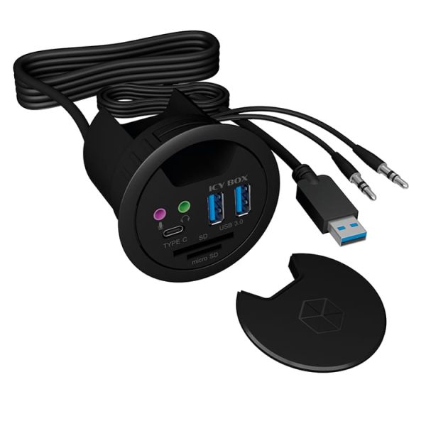 ICY BOX In-Desk USB Hub 60 mm black IB-HUB1404A 2x USB 3.0, USB-C, 3,5mm, SD