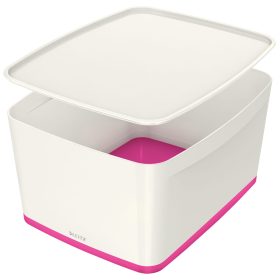 LEITZ MyBox Gross, mit Deckel 18lt 52161023 weiss/pink