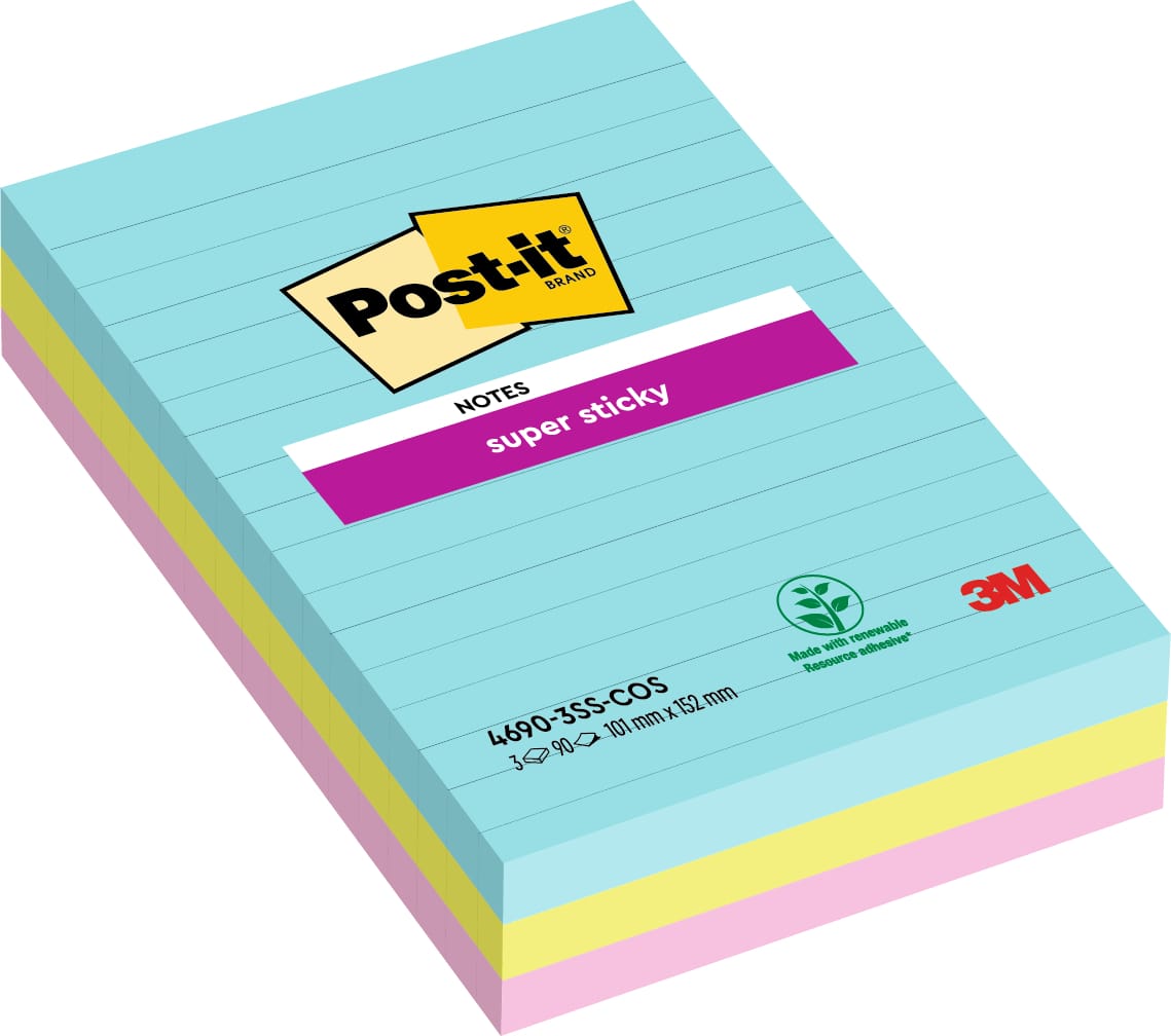 POST-IT-46903SSCO-0076308498726 POST-IT Super Sticky Notes 152x101mm 46903SSCO Cosmic 3 Farben 3x90 Blatt – Hochwertig & günstig bei ShopDeca