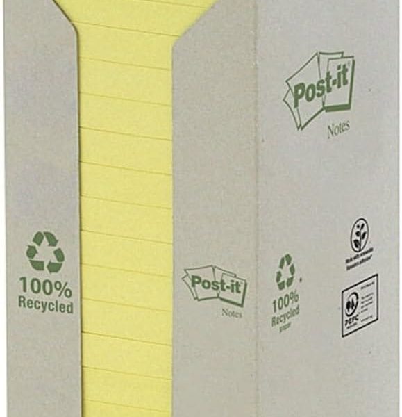 POST-IT Haftnotizen Recycling 76x76mm 654-1T gelb, 16x100 Blatt