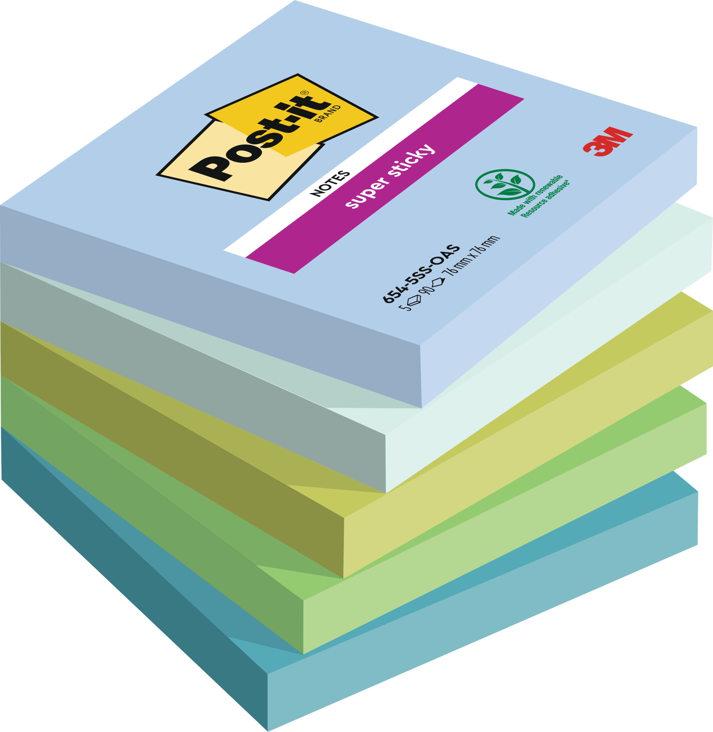 POST-IT-654-5SS-OAS-4054596924284 POST-IT Block Super Sticky Oasis 654-5SS-OAS 5-farbig, 5x90 Blatt 76x76mm – Hochwertig & günstig bei ShopDeca