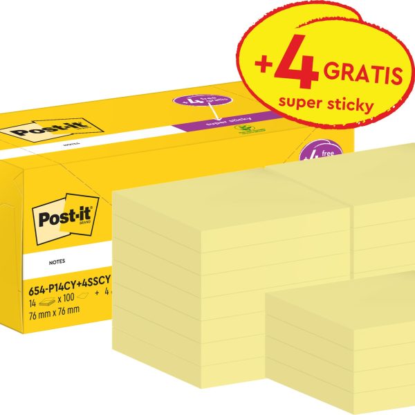 POST-IT Notes Promo Pack 77x76mm 654P14CY+ canary yellow 14+4